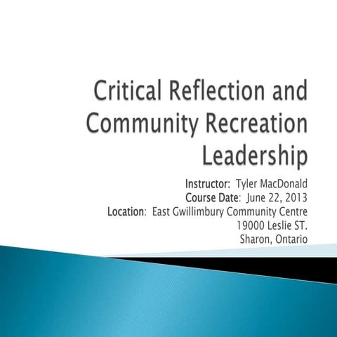 Critical reflection and community recreation leadership