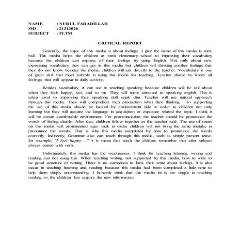 Example of "Critical report"