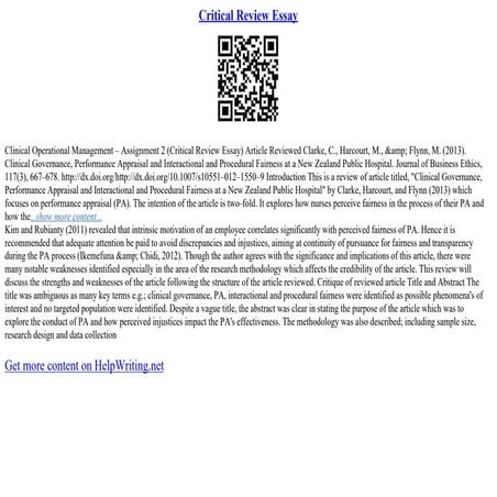 Critical Review Essay