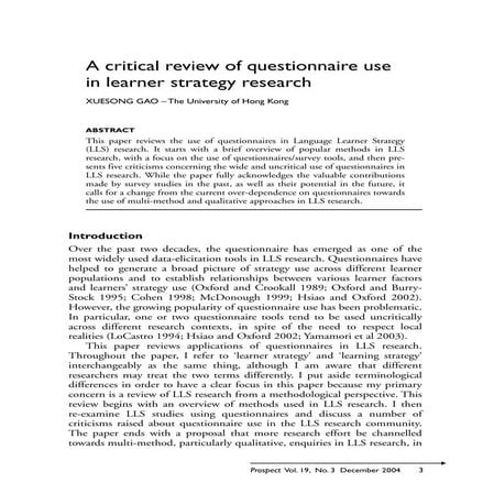 Critical review on qstnaires
