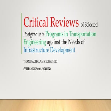 Critical reviews of selected postgraduate programs in transport [recovered] (3)