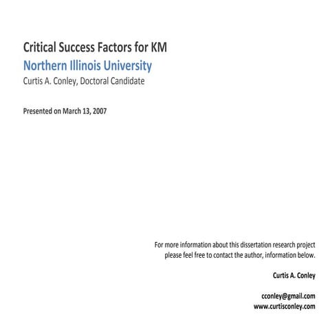 Critical Success Factors For KM