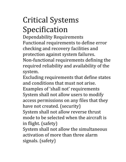 Critical systems specification