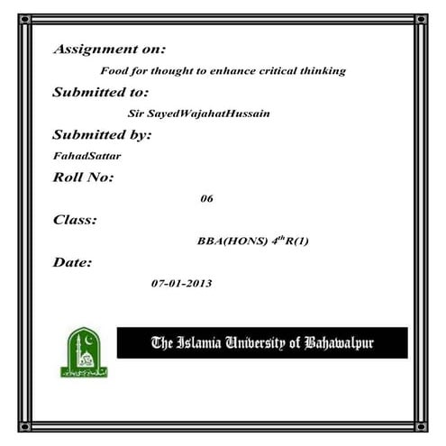 Critical thinking, Food for thought