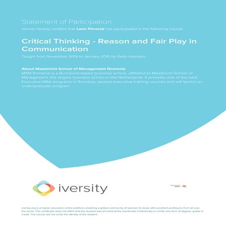 Critical thinking participation certificate
