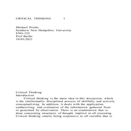 Critical thinking1 michael priebesouthern new hampshire u