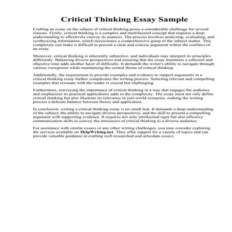 Critical Thinking Essay Sample