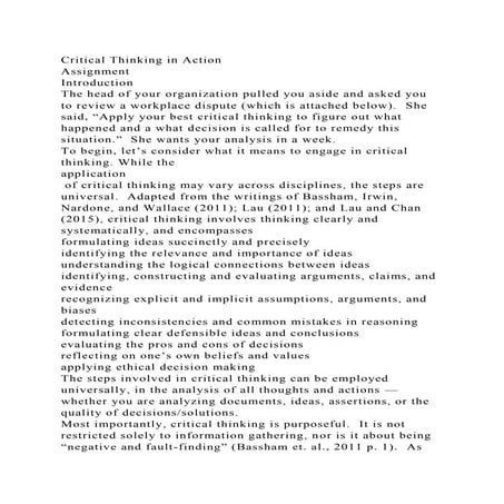 Critical Thinking in ActionAssignmentIntroductionThe head of y.docx