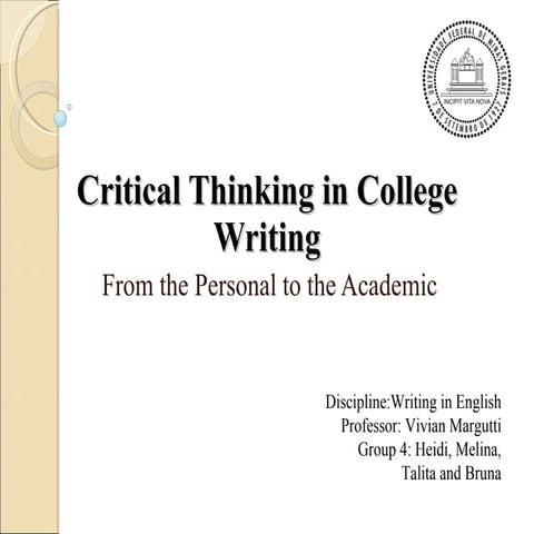 Critical thinking in college writing