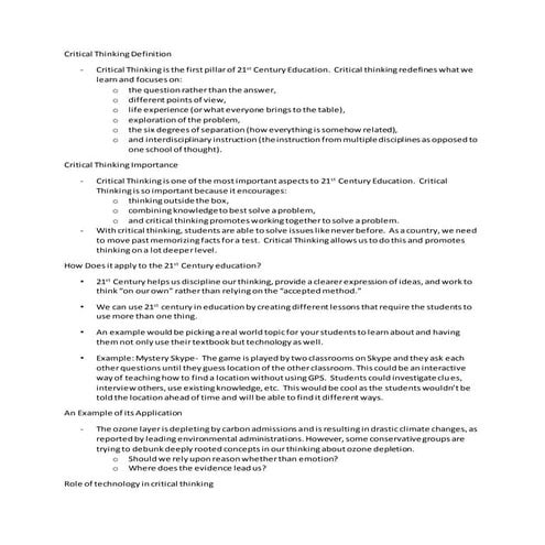 Critical thinking narrative