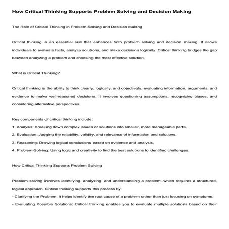 How does critical thinking relate to problem solving and decision ...