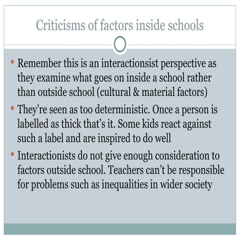 Criticisms Of Factors Inside Schools