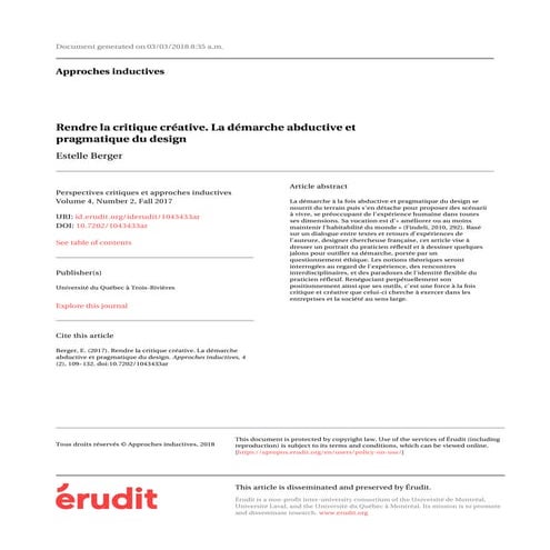 Rendre la critique créative. La démarche abductive et pragmatique du design E...