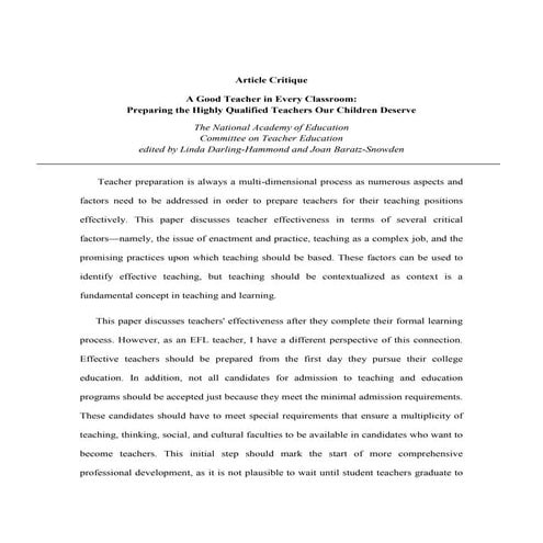 A Good Teacher in Every Classroom