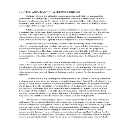 The Importance of Culture in Second and Foreign Language Learning. | PDF