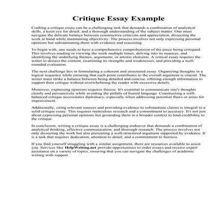 Critique Essay Example. Critique Paper Example Of An Article / How to ...