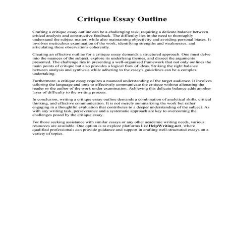 Critique Essay Outline. Saint Paul College