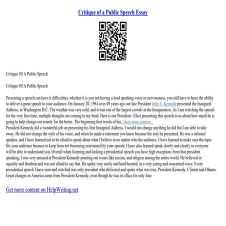 Critique Of A Public Speech Essay