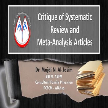 Critical Appraisal of systematic review and meta analysis articles