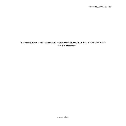 Critique of the textbook pilipinas isang sulyap at pagyakap