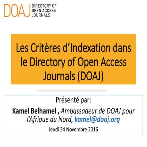 Les Critères d’Indexation dans le Directory of Open Access Journals (DOAJ) 