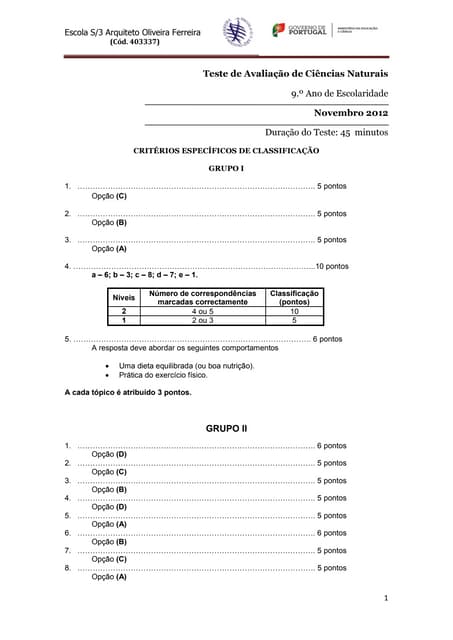 Critérios específicos
