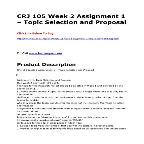 Crj 105 week 2 assignment 1   topic selection and proposal