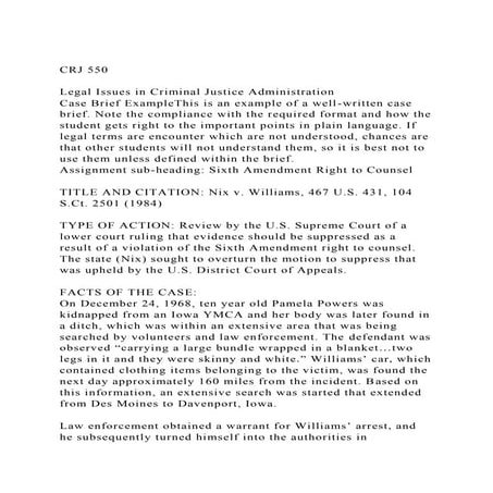 CRJ 550Legal Issues in Criminal Justice AdministrationCase B.docx