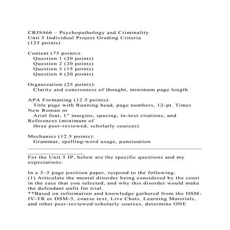 CRJS466 – Psychopathology and CriminalityUnit 5 Individual Proje.docx