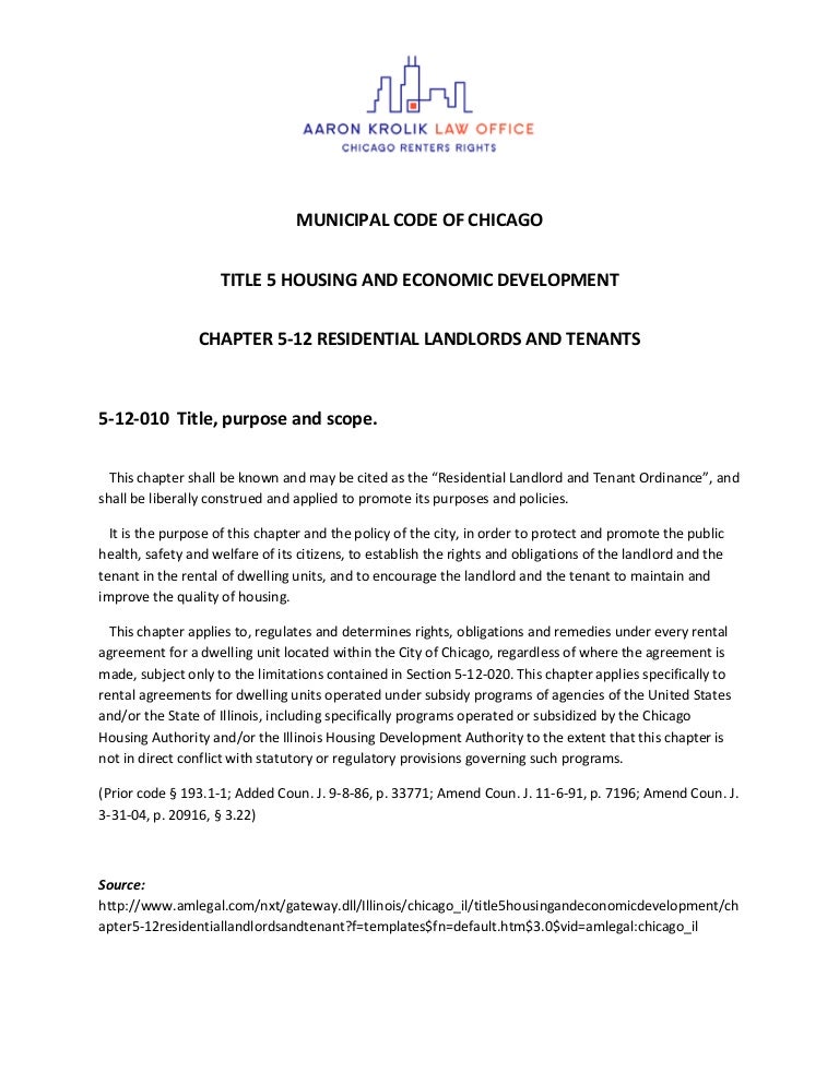 Chicago Residential Landlord & Tenant Ordinance Chapter 5 12010 Aa…