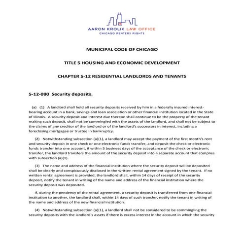 Chicago Residential Landlord and Tenant Ordinance Chapter 5 12-080 ...
