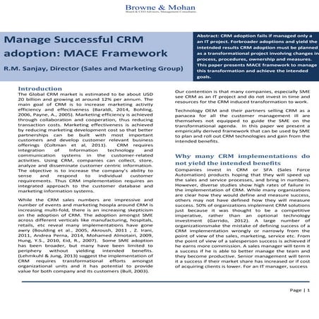 Manage Successful CRM adopion: MACE framework