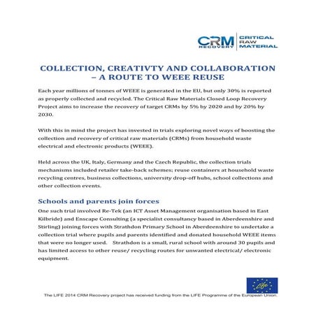 Critical Raw Materials - WEEE Collection and CRM Recovery Trials Across ...