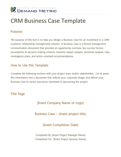 CRM Business Case Template 