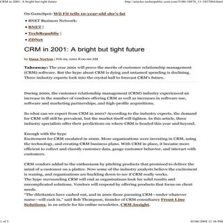 Crm in 2001  a bright but tight future