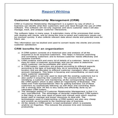 Crm report writing