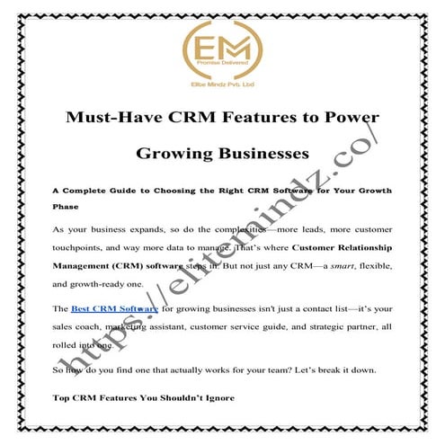 Best CRM Software in India | Elite Mindz – Custom CRM Solutions for Business ...