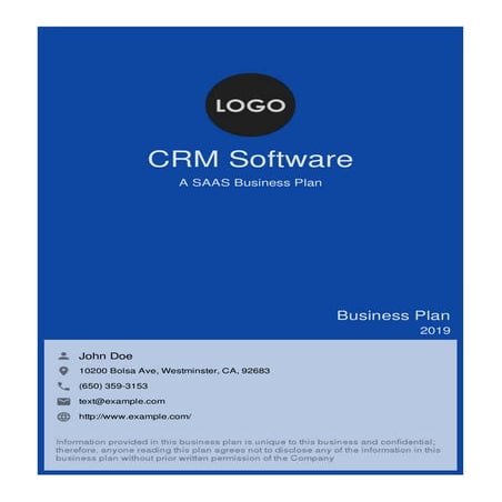SAAS Business Plan Example - CRM software