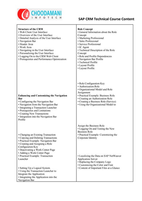SAP CRM Technical Course Content