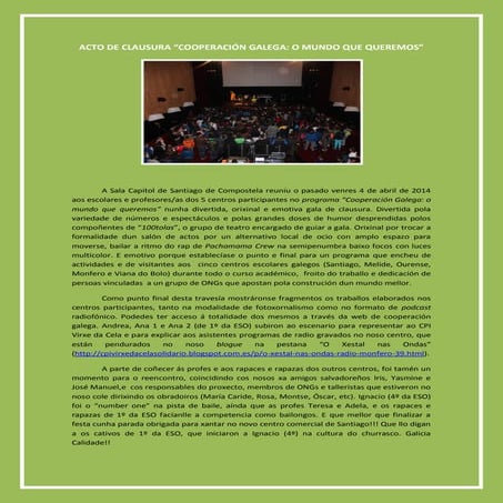 Crónica acto de clausura cooperación galega