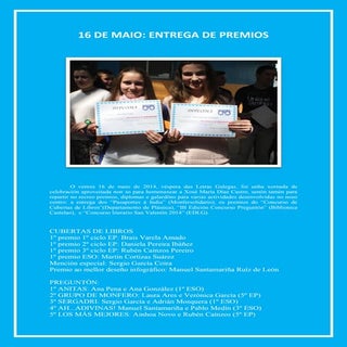 Crónica entrega de premios 16 maio