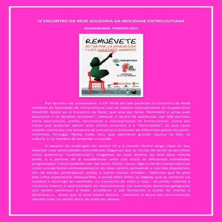 Crónica iv encontro da rede solidaria da mocidade entreculturas