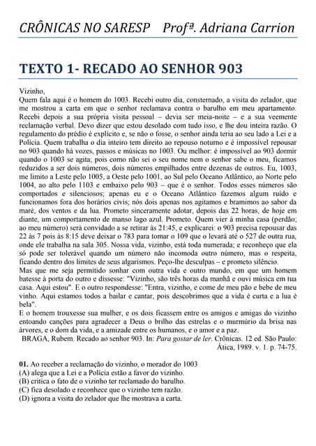 Crônicas no saresp    profª