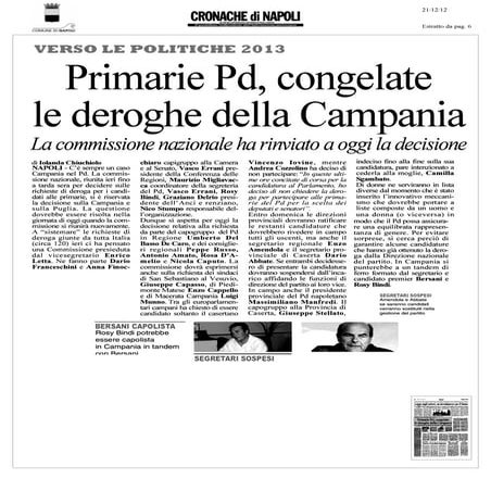 Cronache di napoli primarie pd congelate le deroghe della campania