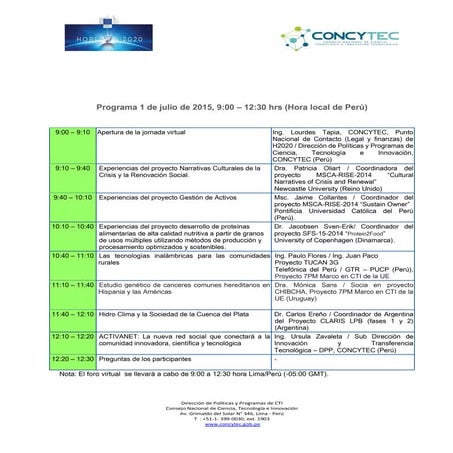 Cronograma - Programa Marco de Investigación e Innovación HORIZONTE 2020 y Pr...