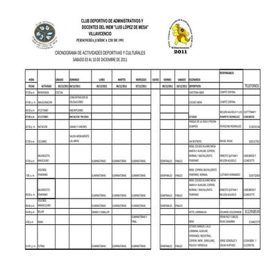 Cronograma actividades deportivas y culturales