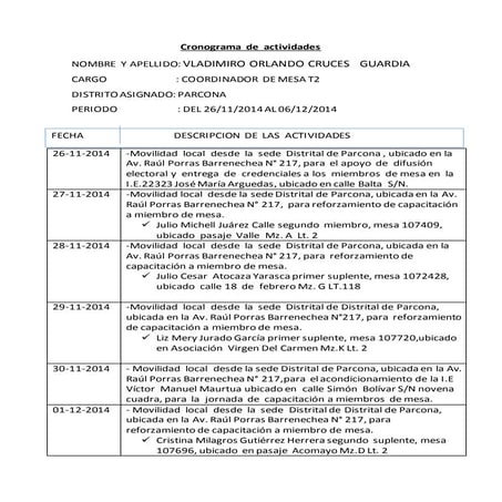 Cronograma  dectividades de  vladimiro cruces  cmt2  parcona
