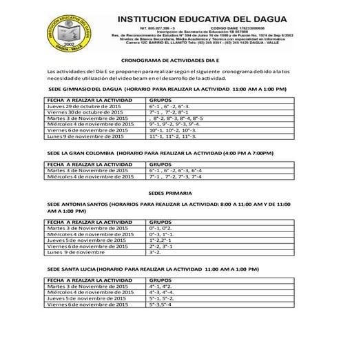Cronograma de actividades dia e