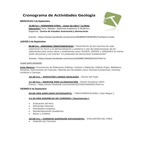 Cronograma de Actividades Geología - Paro