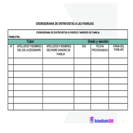 Cronograma de entrevistas a los padres de familia